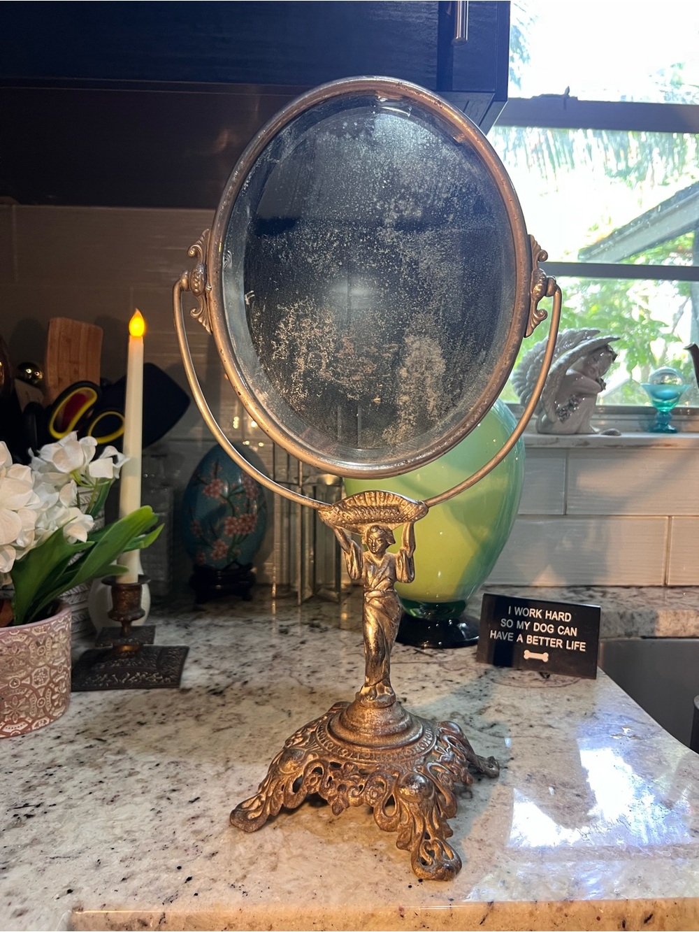 Antique Bronze or Brass Beveled Mirror - View all pics up close